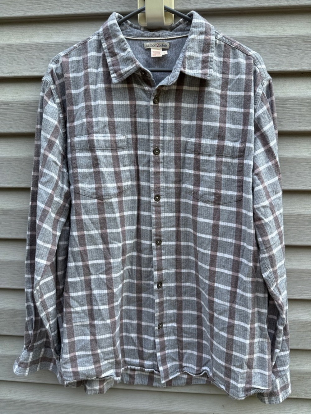 Carbon 2 Cobalt Mens Plaid Flannel Long Sleeve Button Down Gray Large 133527